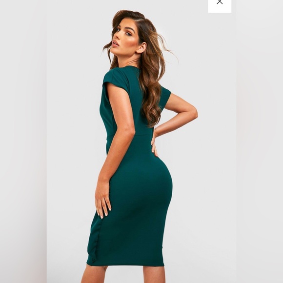 Boohoo Sky Blue Wrap Front Midi Dress- Size 12 - Picture 7 of 7